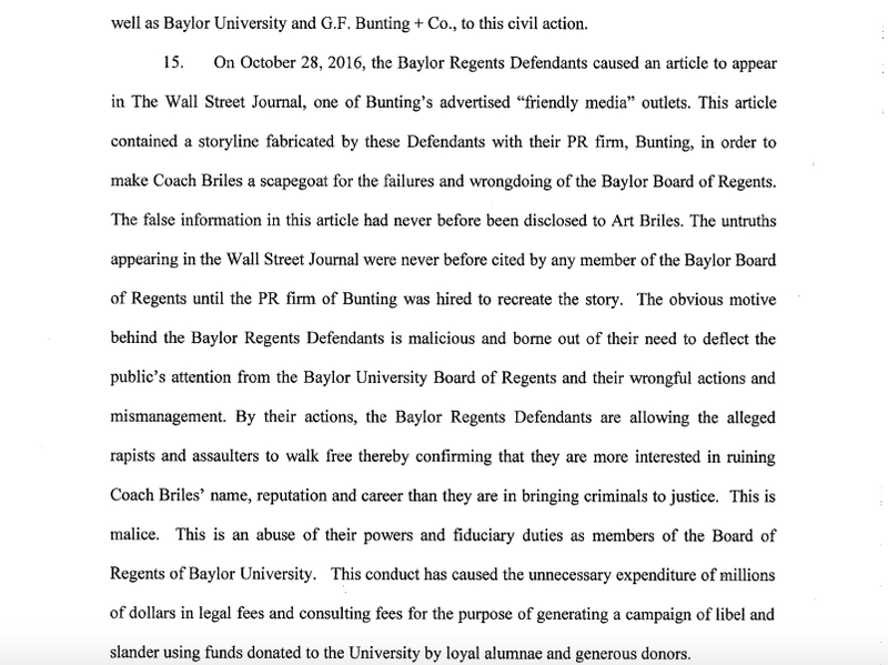 Illustration for article titled Art Briles Sues Baylor Officials For Defamation And Conspiracy